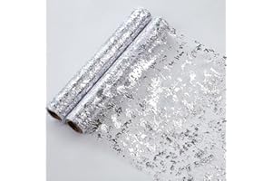 Baoswi 2 Pack 11 * 108 Inch Silver Table Runner, Glitter Metallic Silver Thin Mesh Table Runner Sparkly Table Decorations for