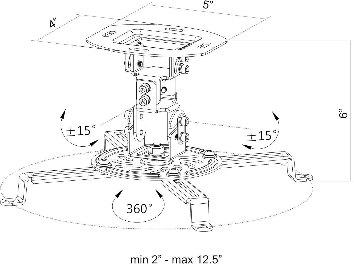 VIVO Universal Adjustable White Ceiling Projector, Projection Mount Extending Arms Mounting Bracket (MOUNT-VP01W): Electronics