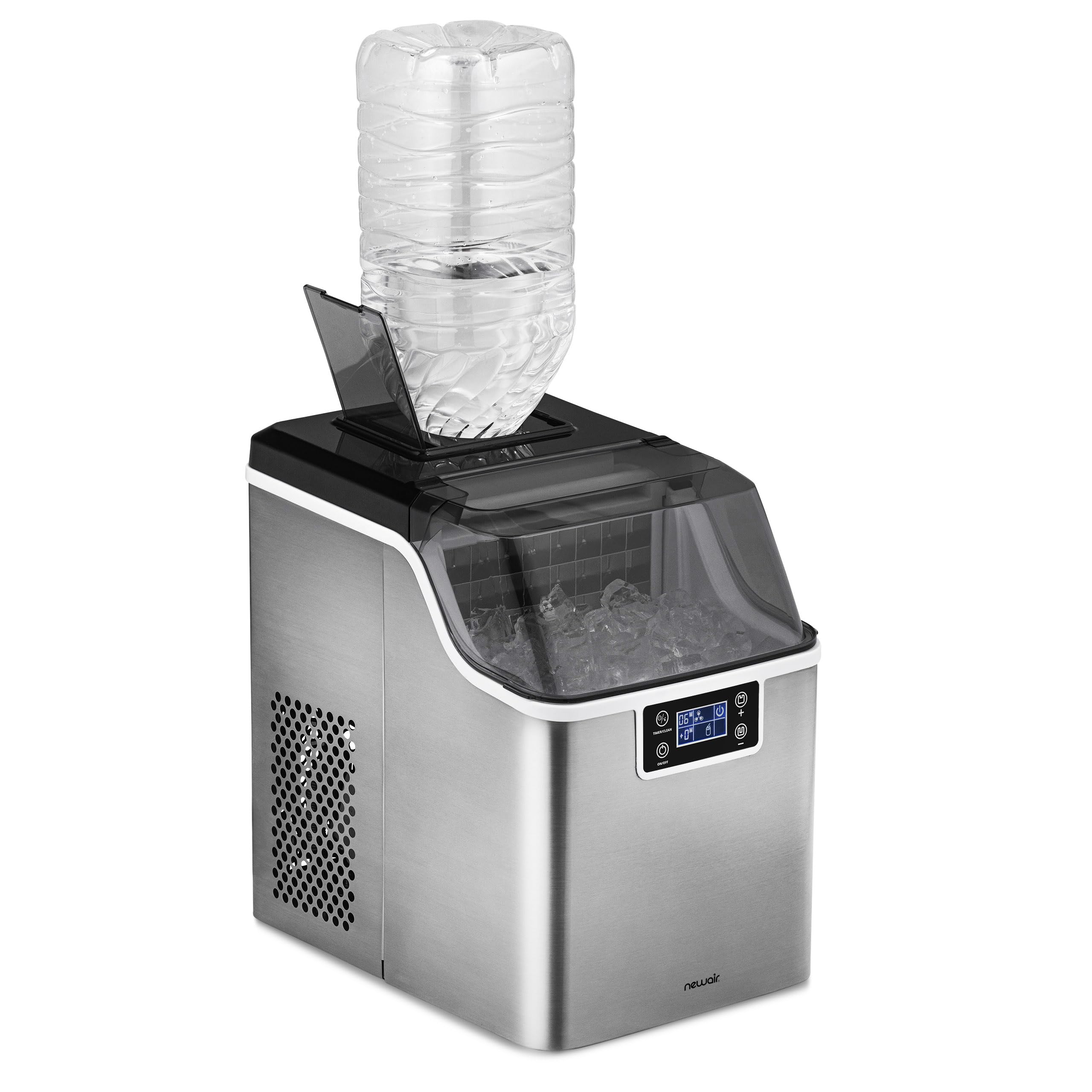 Newair Countertop Clear Ice Maker, 45lbs/Day Ice Cube Machine, Self-Cleaning Function and Custom Ice Thickness, Portable Ice Maker, 24H Timer, Ideal for Home Office and Outdoor Bar, Stainless Steel