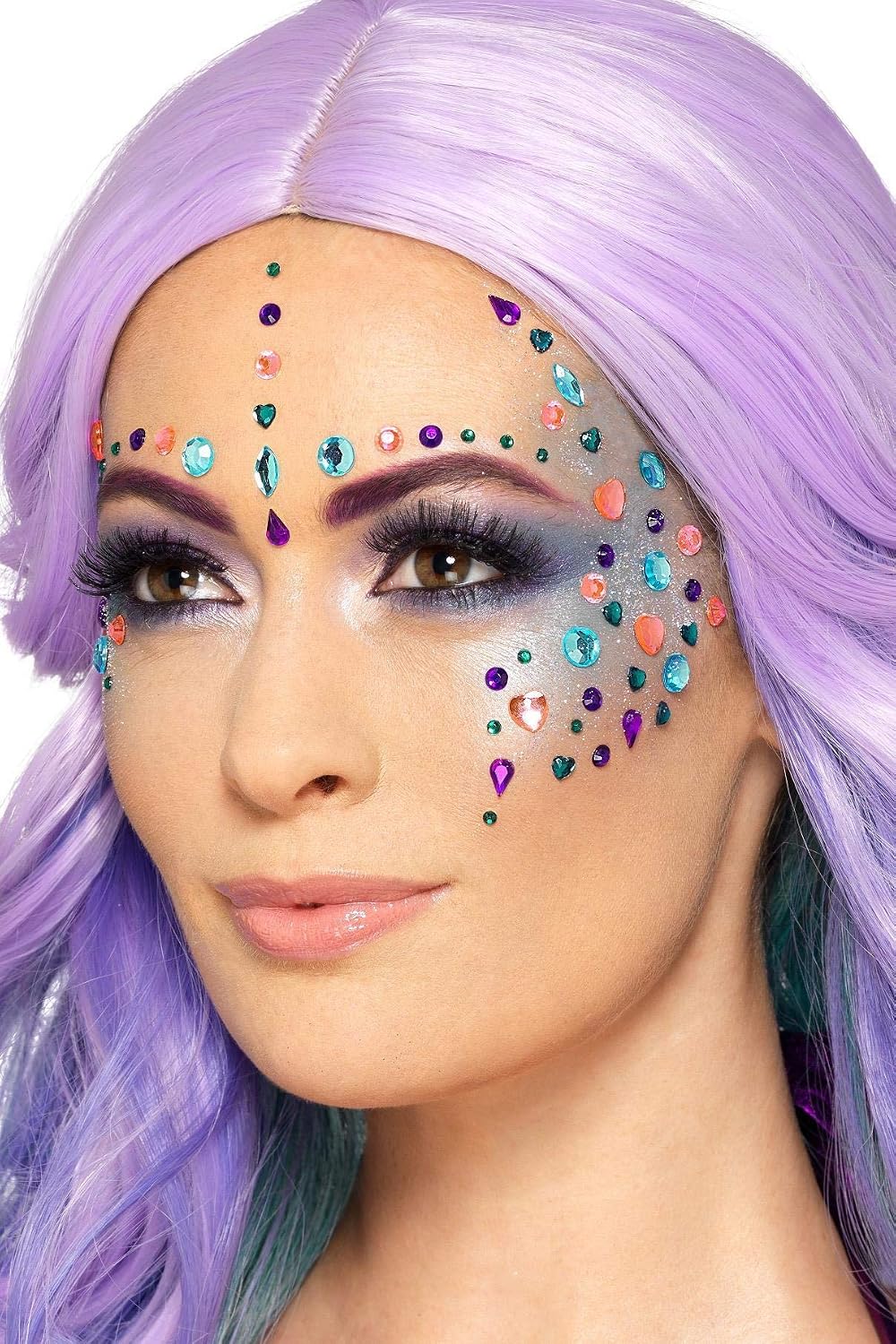 Smiffys Make-Up FX, Pastel Jewel Face Gems, Purple Sheet of 100 Assorted, Self Adhesive, Cosmetics and Disguises Fancy Dress - Image 3