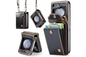 ASAPDOS Crossbody Case Compatible with Samsung Galaxy Z Flip 5,Retro PU Leather Strap Wristlet Flip Case with Magnetic Closure and Card Holder for Men Women Coffee
