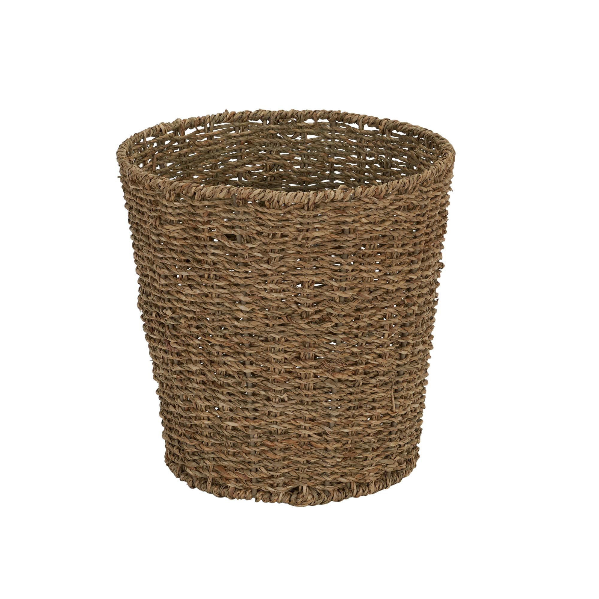 Photo 1 of Household Essentials Seagrass Wicker Waste Basket, Handwoven Waste Bin with Metal Frame, Perfect for Bathrooms and Bedrooms,