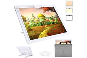 ASRAS Led Light Pad with Carry Bag, Rechargeable Battery Powered Tracing Light Box, 3 Colors Stepless Dimmable 6 Levels of Brightness Diamond Painting Light Board ,Built-in Stand, Magnet Clip