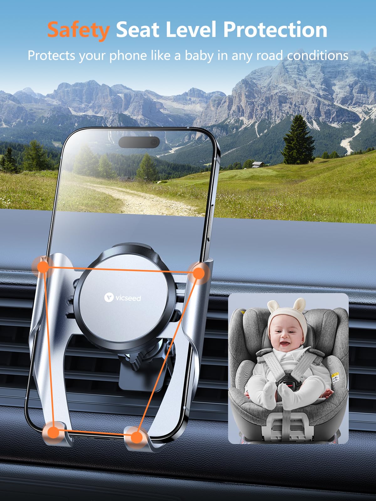 VICSEED 2024 Upgrade Car Vent Phone Mount with Metal Air Vent Clip, Auto Lock Phone Mount for Car Phone Holder Mount, Car Mount for iPhone 15 Pro Max 14 13 12 & All Phones