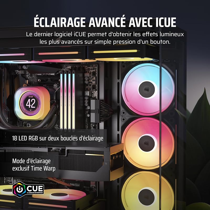 iCUE LINK LX120-R RGB 120mm PWM Ventilateur Inversés – Kit Triple Ventilateur – Faible Bruit, CORSAIR Palier à Dôme Magnétique, Double Boucle Lumineuse, Vis QuikTurn™, Mode Zéro RPM – Noir