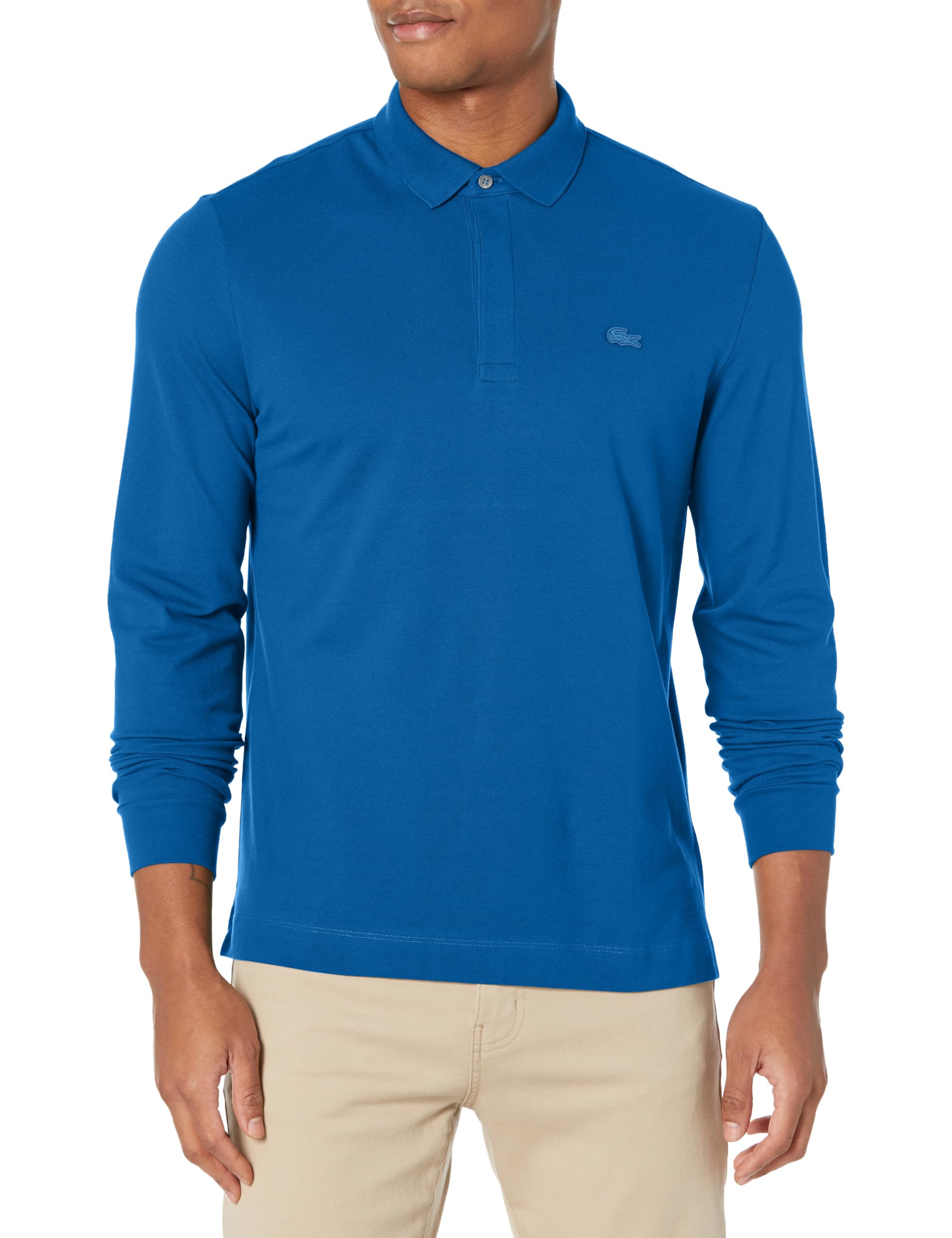 Lacoste Men’s Regular Fit Long Sleeve Paris Stretch Piqué Polo Cobalt