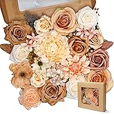 AUSOGO Artificial Flowers Combo Box Set 35pcs Silk Champagne Fake Rose, Peonies with Stem for DIY Wedding Cake Arch Bouquets Baby Bridal Shower Centerpieces Party Wall Home Decorations