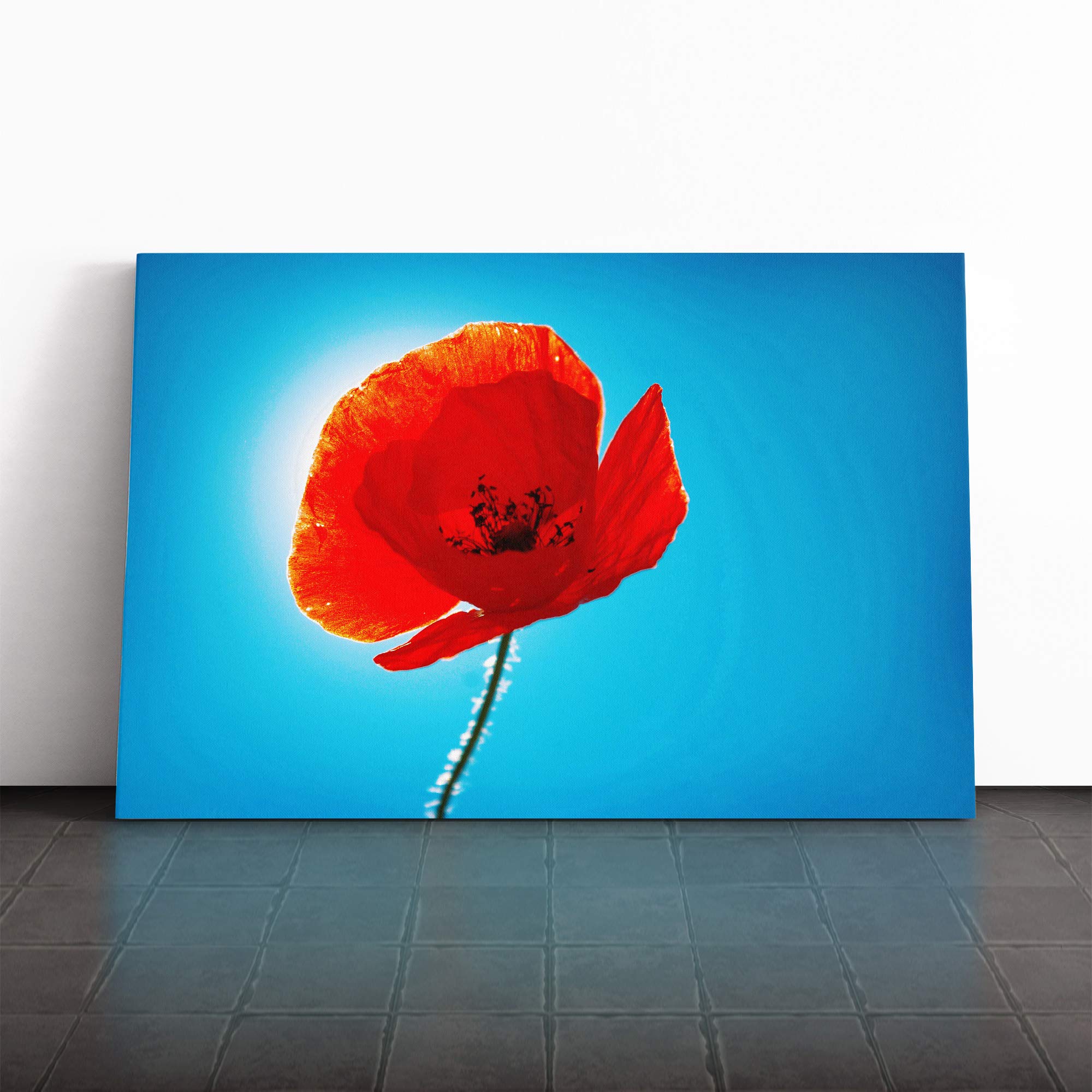 Red Poppy Flower (1) Canvas Print | Gallery Wrapped 30mm Frame Wall Art | 20x14 inches | Ready to Hang | Modern Floral Picture | Living Room Bedroom Lounge Office