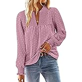 BETTE BOUTIK Women Boho Long Sleeve Shirts Dressy Casual V Neck Fall Fashion Tops Swiss Dot Flowy Blouses