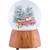 Red Truck With Dogs Cherry Woodgrain 6 x 4 Resin and Metal Holiday Musical Snow Globe