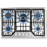 Amzgachfktch Gas Cooktop 30 Inch with 5 Italy SABAF Powerful Burners, Max 48,300 BTU/hr Gas Stove Top, Built-in 304 Stainless Steel Propane Stove, NG/LPG Convertible, CSA Certified