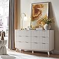 T4TREAM Fluted 6 Drawers Dresser, 54" Wide Modern Chest of Drawers with Faux Marble Top, Curved Profile Design, Dresser TV Stand, Wood Drawer Organizer for Bedroom, Living Room, Hallway, Solid White