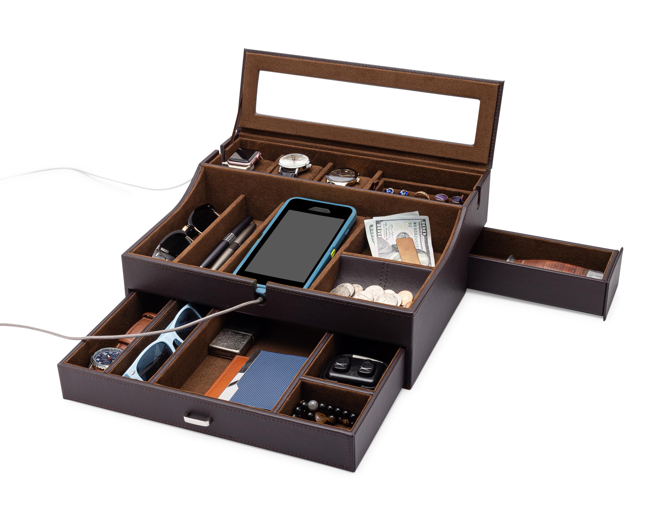 Mua Mens Valet Box Organizer, Large Leather Valet Tray for Men, Mens