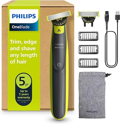OneBlade 360 Face - elektrischer Rasierer & Trimmer, 2x 360 Klingen, 3x Trimmaufsätze (1/3/5mm), Nass- & Trockenrasur, Akku-USB, fürs Gesicht (QP2724/31)