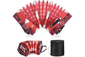 RIVVTA Concertinas, 20 Key Professional Accordion, Musical Instruments Accessories With Carrying Bag, Red