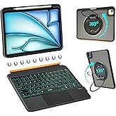 WIWU iPad Case with Keyboard 11 Inch A16 10th Gen 360°Stand Magnetic Detachable Keyboard Case 7 Color Backlit Keys Trackpad with Pencil Holder Black (for iPad 11/10/Air 5/4/11"(M2/M3) Pro 11" 4/3/2/1)