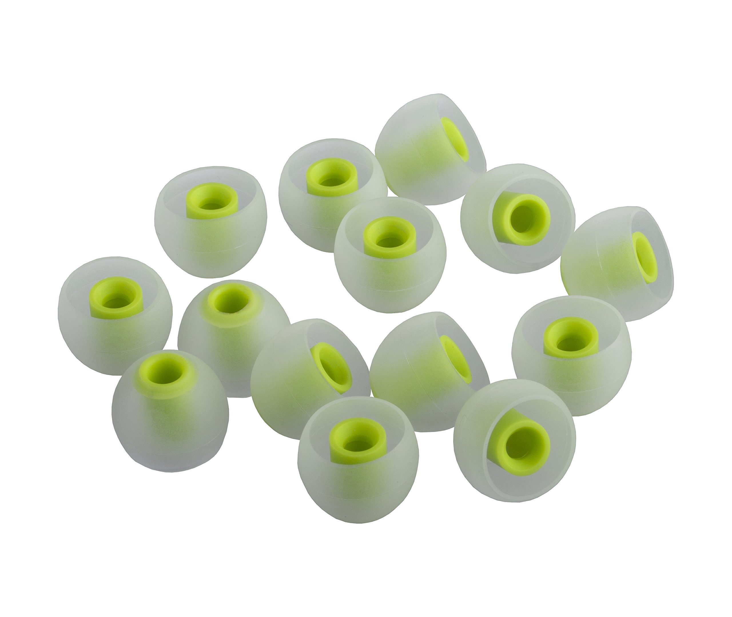 Xcessor (S 7 Pairs (14 Pieces) of Silicone Replacement In Ear Earphone Small Size Earbuds. Replacement Ear Tips for Popular In-Ear Headphones. Transparent/Green