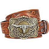 BELTROAD Cowboy Belts for Men Women Western Leather Buckle Belt Cowboy Cowgirl Embossed Belt for Jeans Christmas Men's Belt
