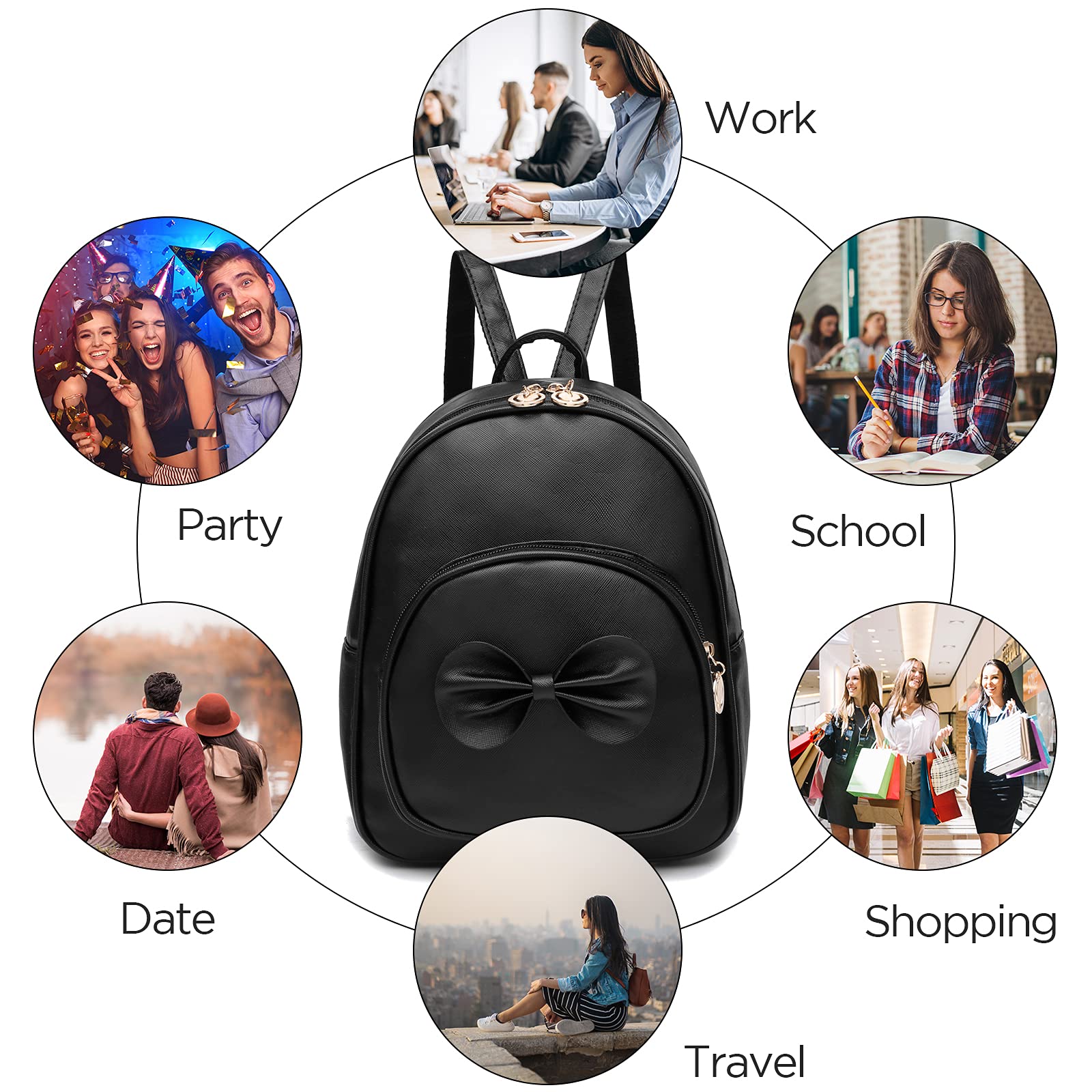 I IHAYNER Girls Bowknot Cute Leather Backpack Mini Backpack Purse for Women (Black)