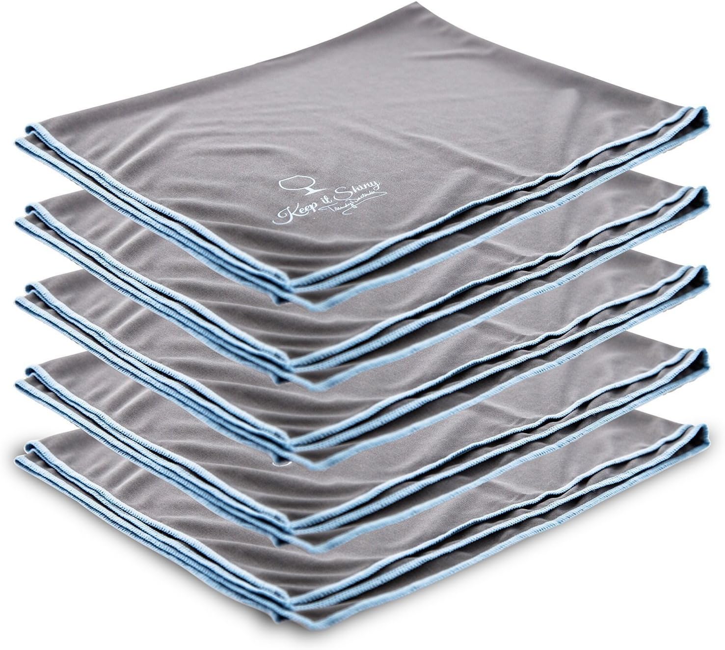 Large Extra Fine Microfiber Glass Polishing Cloth (5 Pack) – 65x50 cm – Premium Quality Lint-Free Cleaning Cloth for Stemware, Windows – Streakfree Results (Grey)