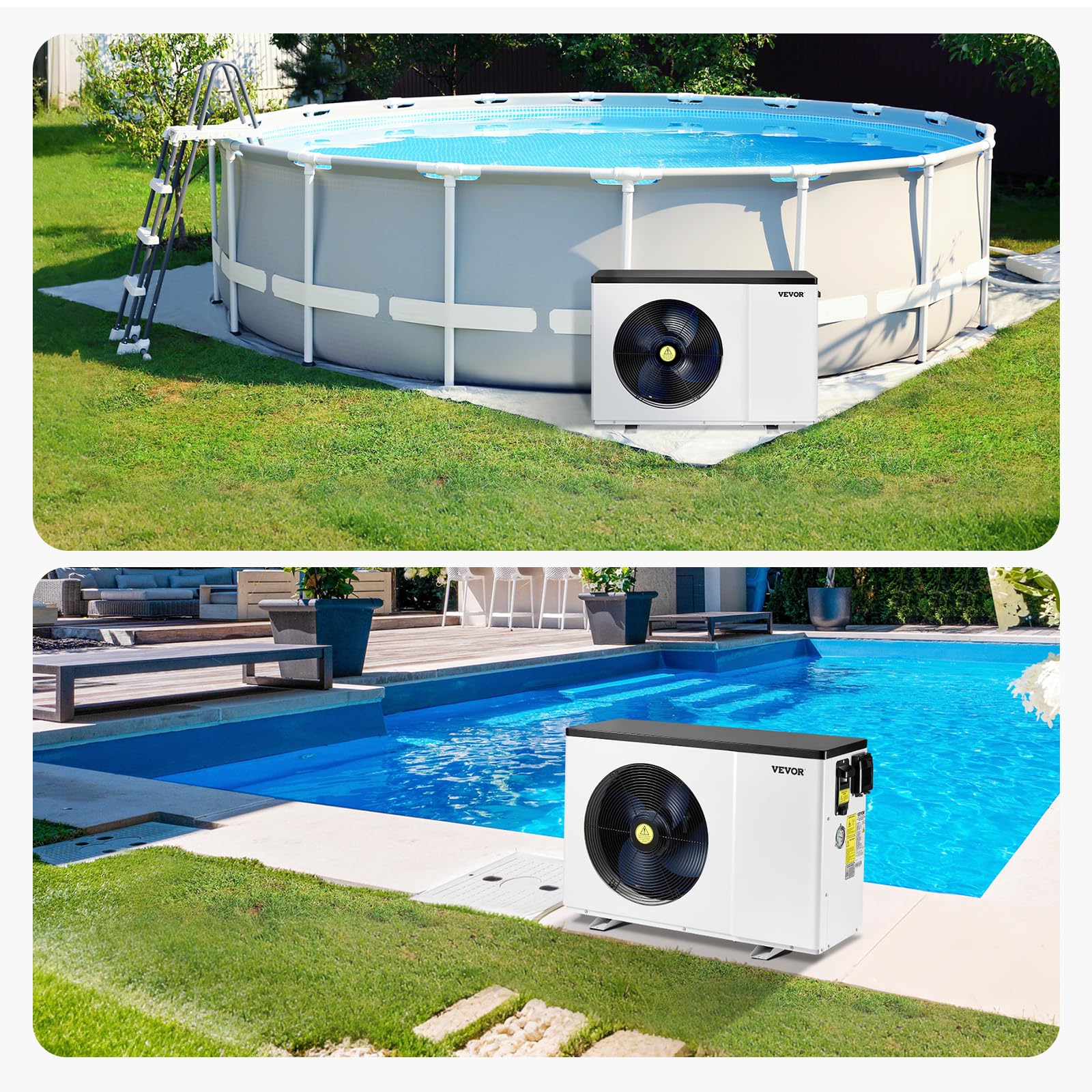 VEVOR Elektrische Pool-Wärmepumpe, 1,48–7,11 kW Heizleistung, energiesparende Poolheizungen mit Variabler Frequenz für 15–30 m³ Aufstellpools, Heiz- und Kühlpool-Warmwasserbereiter 8