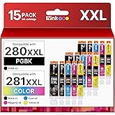 15 Pack PGI-280XXL/CLI-281XXL Replacement for Canon 281 Ink Cartridges 280 281 XXL to use with Canon TR8620a Ink Cartridges TR8520 TR8620 TR8600 TR8622a TR7520 TS702a TS6120 TS9520 TS9120 Printer