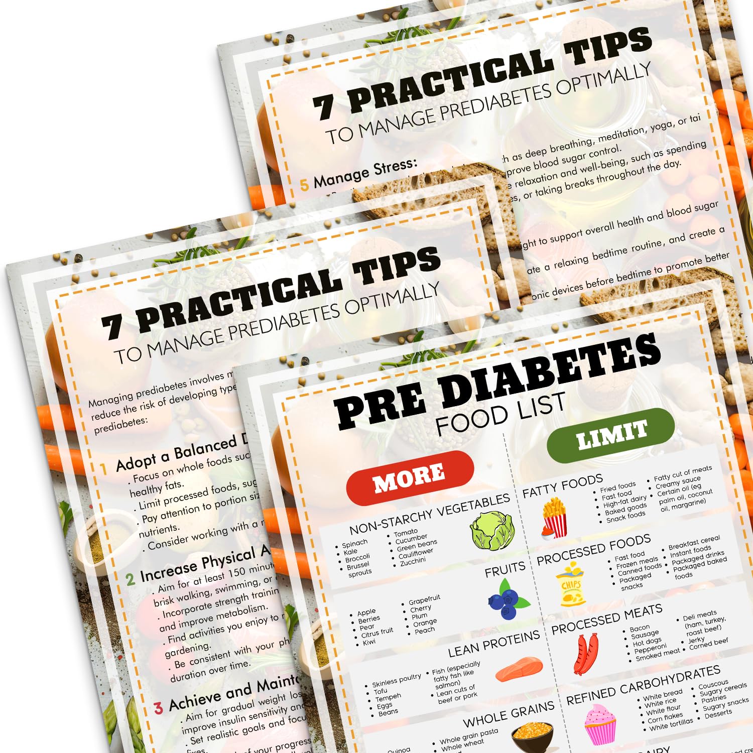 Photo 1 of PODMemory 3PCS Pre Diabetic Food List Poster 2 Diabetes Diet Chart Art, 3PCS Practical Tips for Pre Diabetes Management, Pre Diabetes Food List Poster