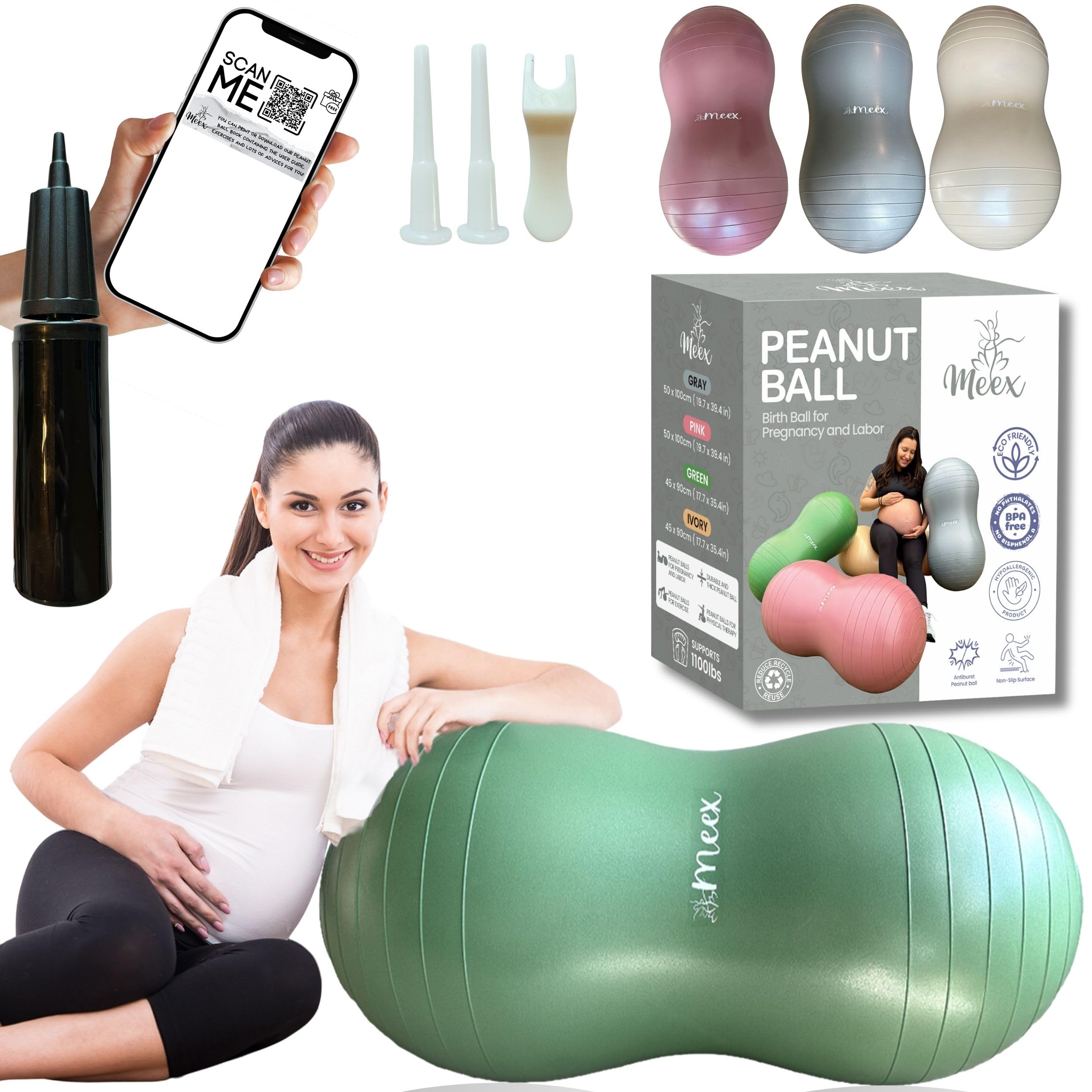 Photo 1 of Durable Peanut Ball for Pregnancy Labor - Thick Antiburst Birth Ball - Green (Pump Included)