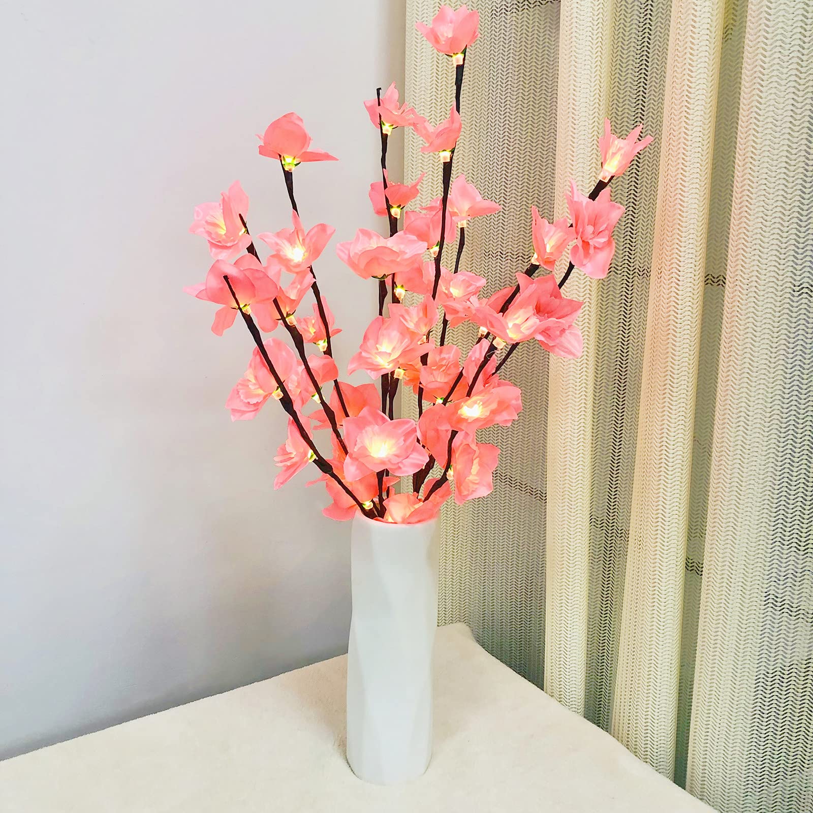Riaxuebiy Artificial Daffodil Flower Branches Lights, 2 Pack Narcissus Twig Lamp Battery Powered for Flower Art Vase Decoration