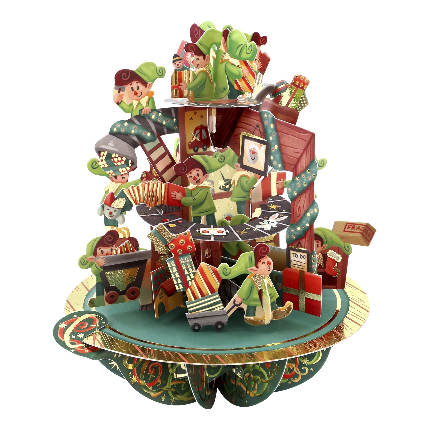 SANTORO Pirouette, Christmas 3D Pop Up Greeting Card - Santa's Workshop - For Kids, For Family, Christmas, Festive