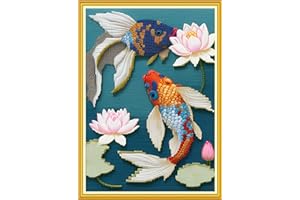 Redxing Stamped Cross Stitch Kits Embroidery kit for Beginners Adults Full Range of Embroidery Patterns Starter Kits DIY Printed Cross Stitch Kits Needlepoint Kits 11CT-Lotus carp 15.7x19.7 inch