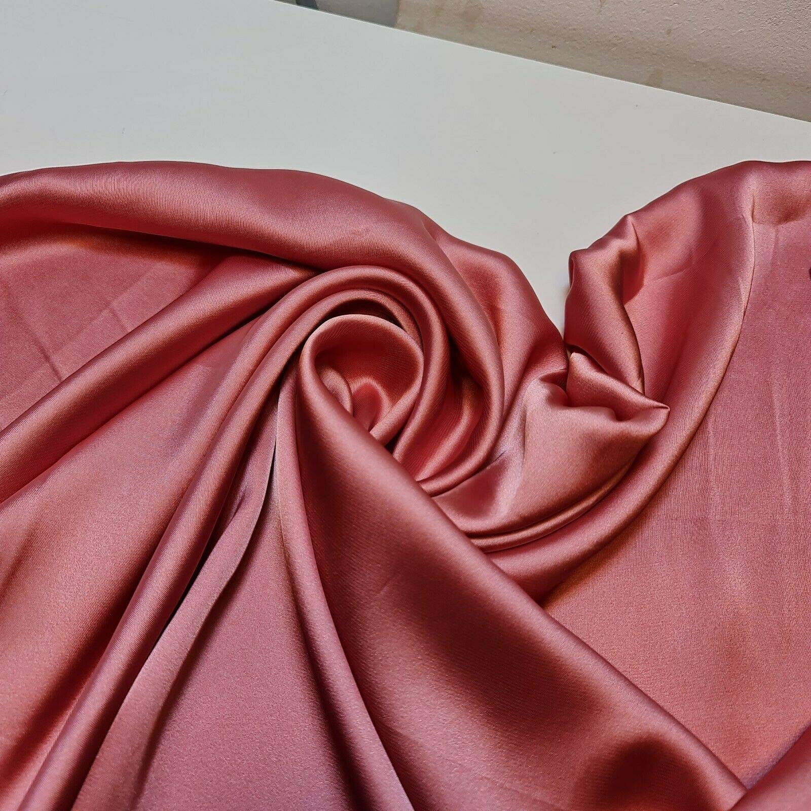 Textile Station BBR Silky Charmeuse Lightweight Satin Bridal Dress Drape Décor Fabric 44" -112cm Wide (Dusty Pink, 1 Meter)