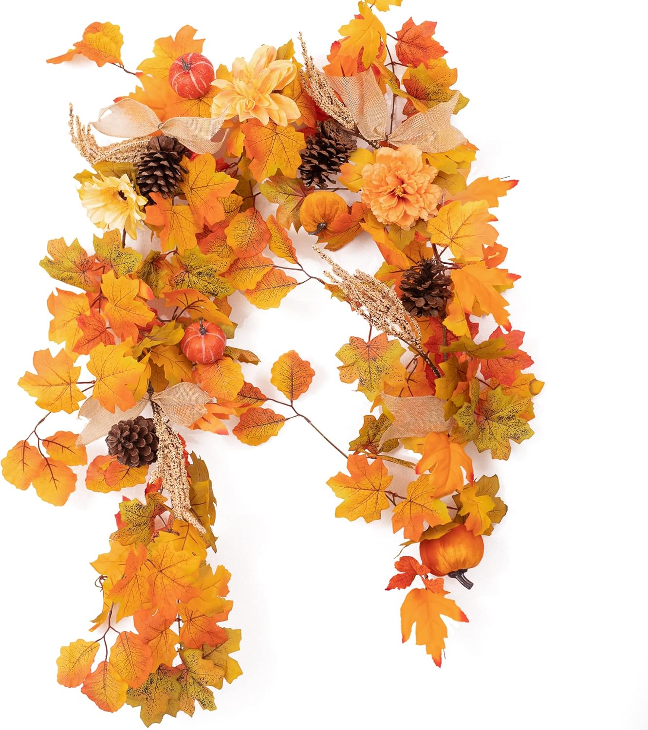 Wreaths, Garlands & Swags - Thanksgiving Decorations - 6FT Fall Garland with Pumpkins, MISSPIN Maple Garland for Fall Decor, Hanging Vine Garland for Thanksgiving Decor, Home Wedding Fireplace Party Christmas