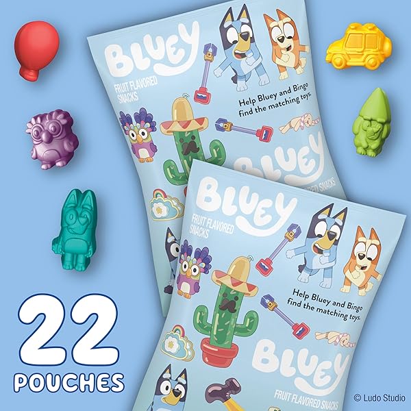 BLUEY FRUIT FLAVORED SNACKS, EASTER BASKET STUFFERS, TREAT POUCHES, GLUTEN FREE SNACK, VALUE PACK, 22 CT, 17.6 OZ