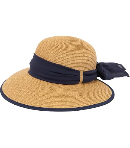 Women's Raffia Braid Bow Ribbon Band Accented Large Brim Sun Hat
