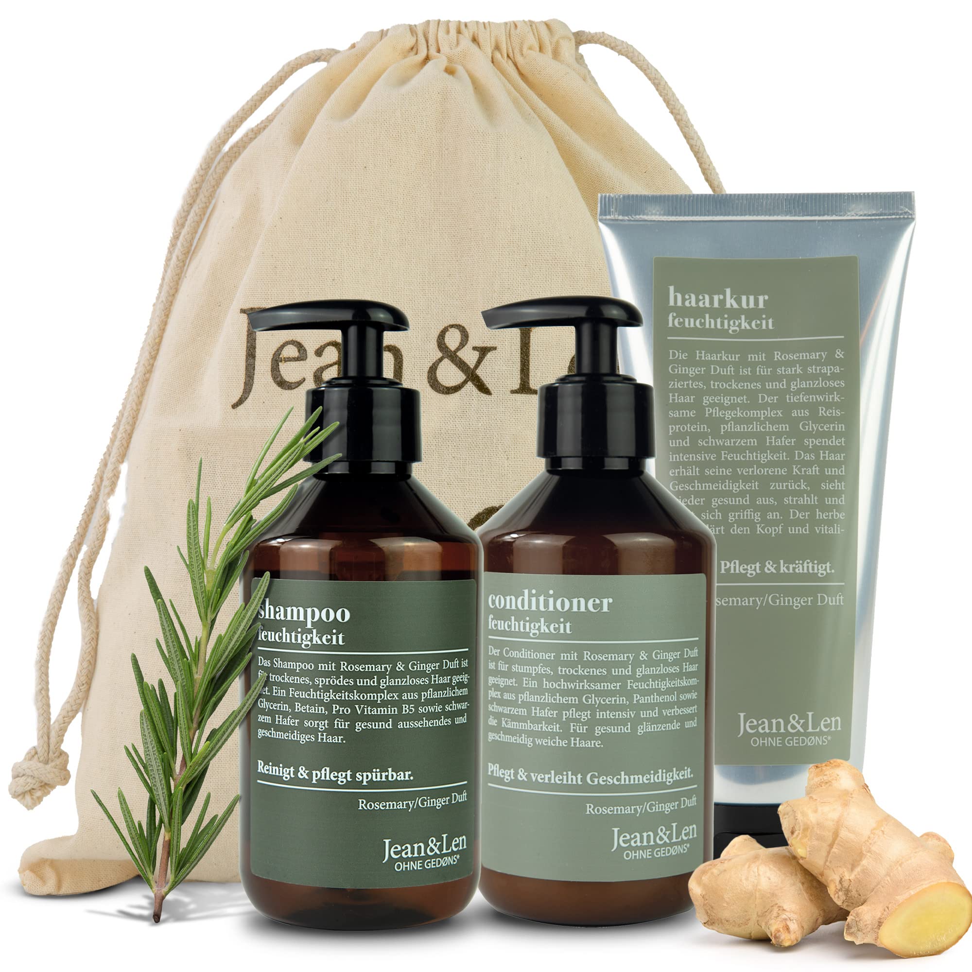 Jean & Len Jean & Len Moisturising Rosemary & Ginger Shampoo, Conditioner, Conditioner, Dry and Brittle Hair