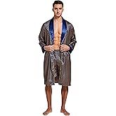 Tony & Candice Men's Satin Robe Lightweight Long Sleeve Silk Kimono Bathrobe with Shorts Set Sleepwear