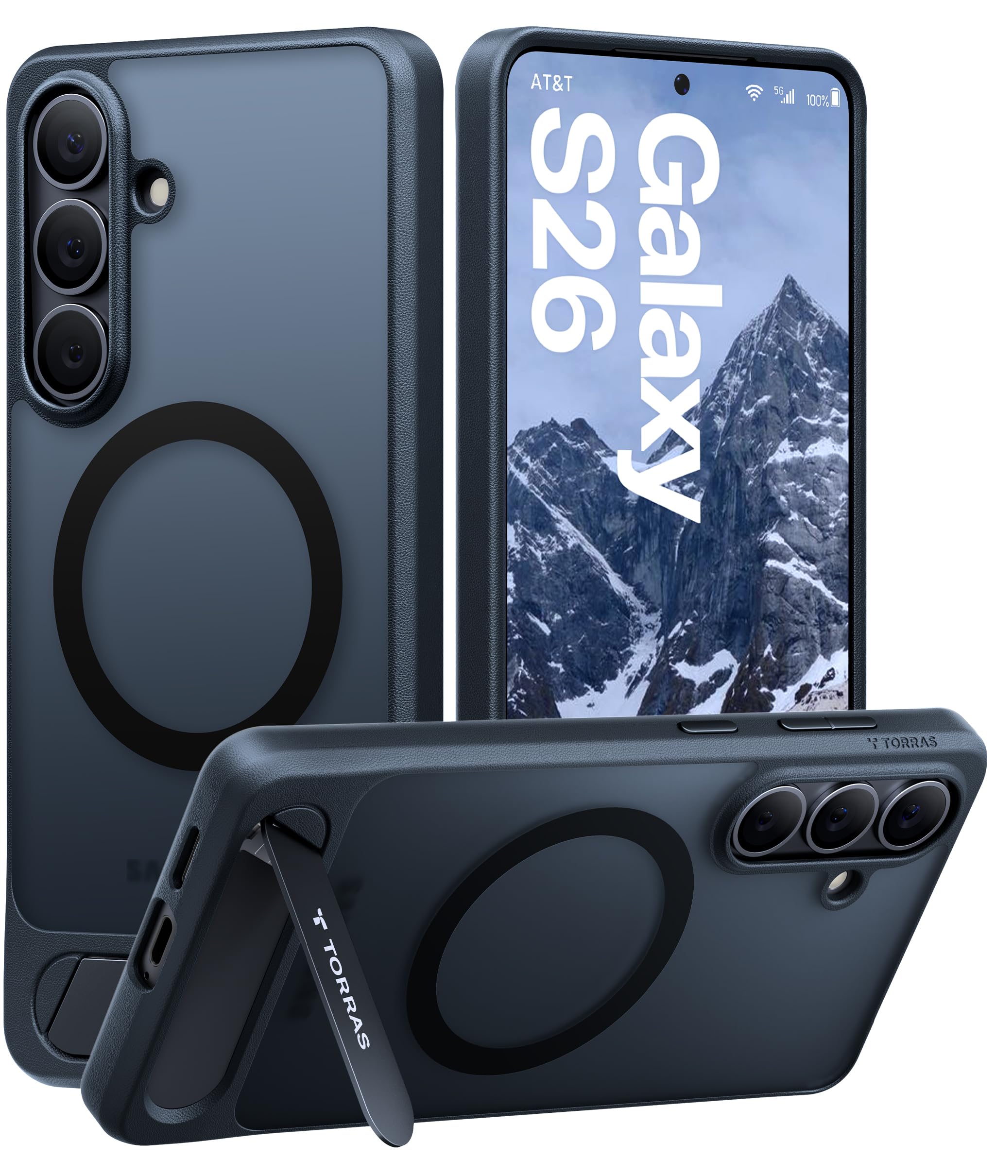 TORRAS Strong Magnetic & Seamless Stand for Samsung Galaxy S26 Case, Fit for MagSafe, Mil-Grade Drop Protection, Adjustable Kickstand for Galaxy S26 Case with Stand, Translucent Back/Black Edge Image