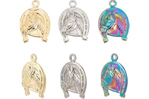 6Pcs 2 Colors 304 Stainless Steel Horse Charms 24.5x17x3mm Horse with Horseshoes Ornament Charms Necklace Bracelet Pendants w