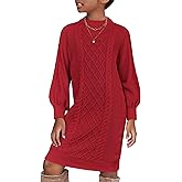 Arshiner Girl's Sweater Dress Puff Long Sleeve Casual Cable Knit Pullover Fall Dresses for 6-12 Years