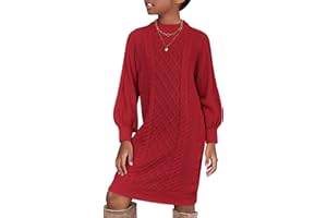 Arshiner Girl's Sweater Dress Puff Long Sleeve Casual Cable Knit Pullover Fall Dresses for 6-12 Years