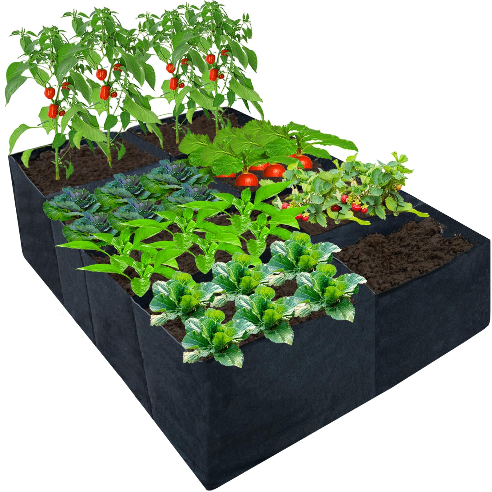 180x90x30CM Fabric Raised Garden Bed,128 Gallon 8 Grids Rectangle Plant Grow Bags,Durable Outdoor Gardening Planting Container Planter Pot for Growing Herbs Flowers Vegetables Potatoes Carrots