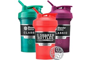 BlenderBottle Classic V2 Shaker Bottle Perfect for Protein Shakes and Pre Workout, 20-Ounce (3 Pack), Red, Green, Plum