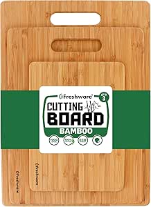 Bamboo Cutting Boards for Kitchen [Set of 3] Wood Cutting Board for Chopping Meat, Vegetables, Fruits, Cheese, Knife Friendly Serving Tray with Handles