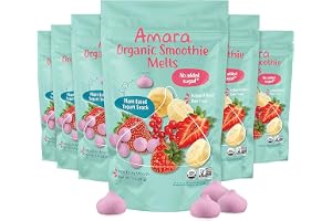 Amara Smoothie Melts - Mixed Red Berries - Baby Snacks Made With Fruits and Vegetables - Healthy Toddler Snacks For Your Kids Lunch Box - Organic Plant Based Yogurt Melts - 6 Resealable Bags