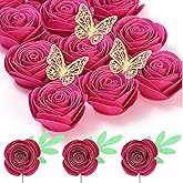 Mverse 3D Rolled Roses Paper Flowers Decorations for Custom Shadow Box Frame, Graduation Cap, Mini Artificial Crafts DIY Gift Décor for Mother Day (18 Pieces, Rose Red)