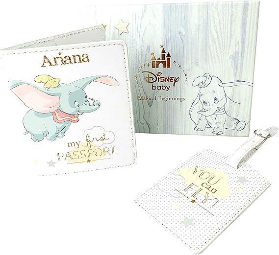 Personalised Disney Baby First Passport Cover and Luggage tag Gift Set