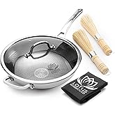 Hybrid Wok Pan, Nonstick, PFOA Free 12 Inch Induction Wok With Lid, Dishwasher Safe Cooking Pan For All Cooktops, Stainless Steel Cookware, Woks & Stir-Fry Pans, Bonus Bamboo Dish Brush