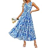 ZESICA Women's Summer Boho Floral Sleeveless Midi Dress 2026 V Neck Elastic High Waist Flowy Casual Beach Long Dresses