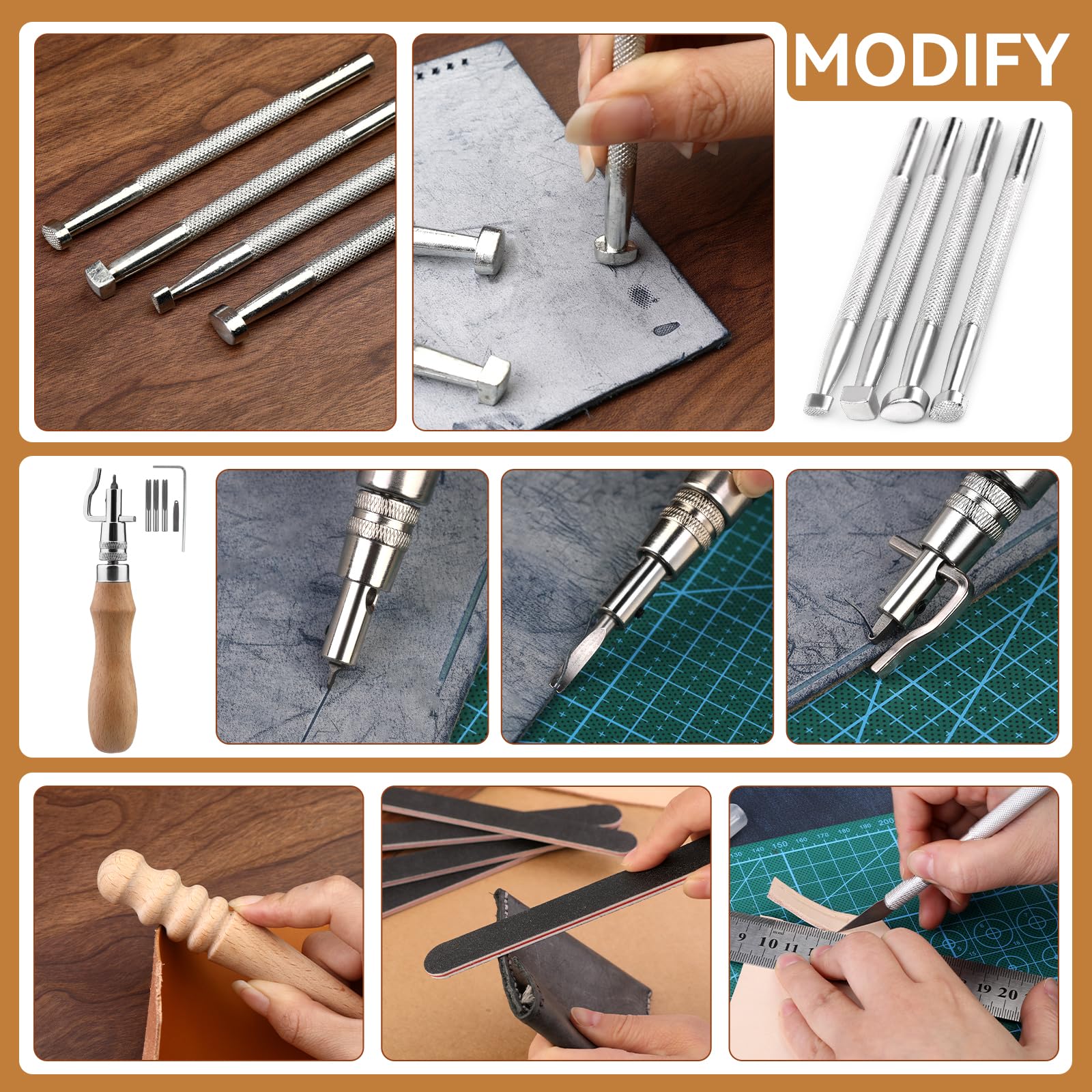 60 Pcs Leather Working Kit Leather Sewing Kit Leathers Craft Tools with Storage Bag Stamping Tools Stitching Groover Waxed Thread Prong Punch for Craft Making Stitching and Punching
